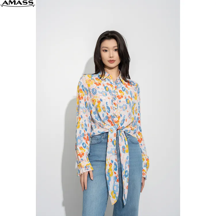 AMASS/阿玛施春夏新款时尚显瘦长袖碎花衬衫气质花色 5300285印花