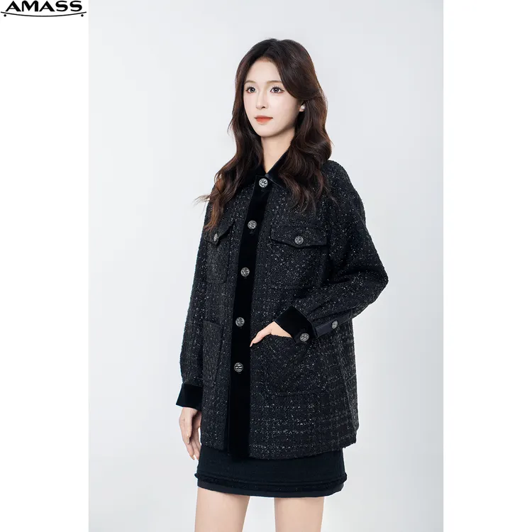 AMASS/阿玛施秋季新款轻奢质感小香风百搭单排扣外套女士 5400894