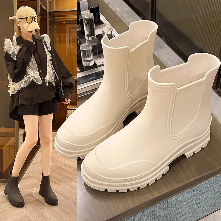 汐鲤雨鞋女款2023新款时尚切尔西雨靴短筒成人防滑水鞋套鞋胶鞋