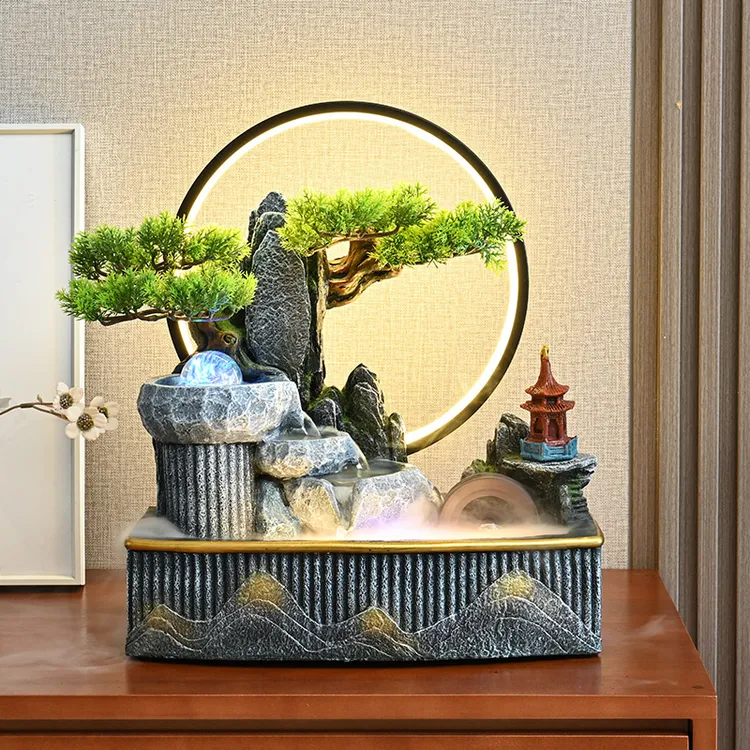 新中式假山流水喷泉摆件客厅公司前台桌面循环水装饰开业乔迁礼