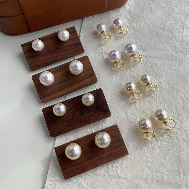 铜合金仿珍珠耳饰 经典施家珍珠耳环蚊香盘耳夹无耳洞耳饰女|细玉