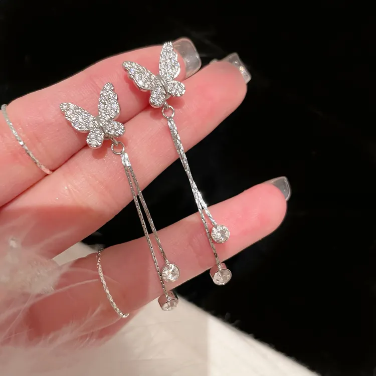 铜合金耳饰 蝴蝶流苏耳环女款纯银蚊香盘耳夹无耳洞女|两情相悦