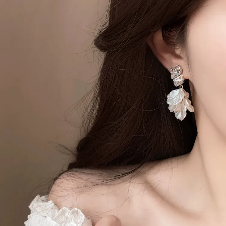 合金亚克力耳饰 花朵流苏耳环女款纯银耳饰蚊香盘耳夹|海边贝壳