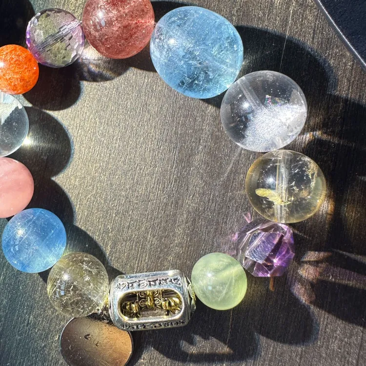 瓦萨比梵文多宝手链发晶海蓝白幽灵草莓晶紫色水晶