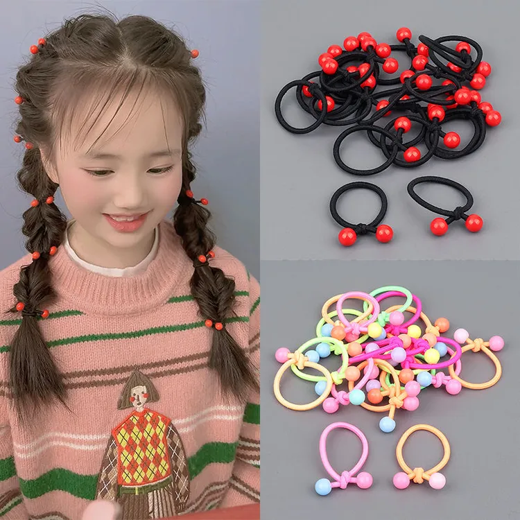 儿童彩虹豆豆皮筋发绳小女孩扎啾啾不伤发红豆头绳弹力小辫子发圈
