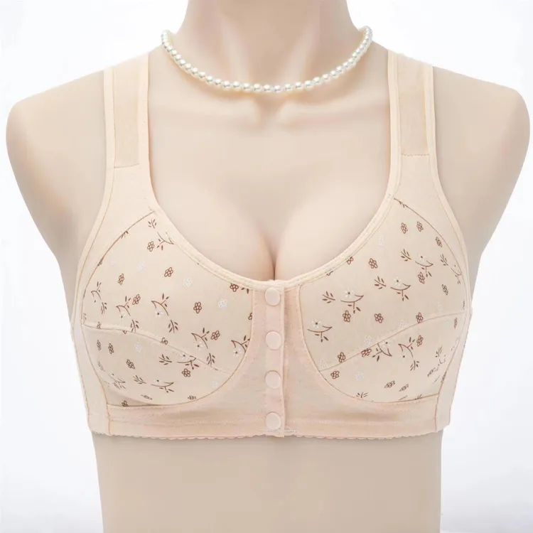 新款无钢圈大码文胸罩棉质前扣背心裹胸聚拢内衣女中老年人妈妈装