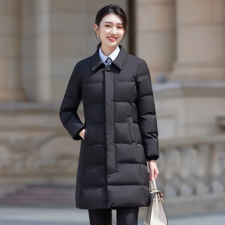 秋冬女士中长款修身棉服加厚保暖酒店销售职业防风外套前台2516