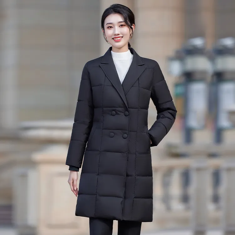 中长款修身酒店前台珠宝销售通勤防风职业装保暖棉服外套女士2319