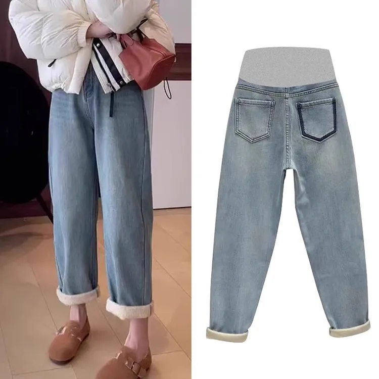 2024新款孕妇牛仔裤秋冬宽松显瘦休闲哈伦裤冬季加绒加厚老爹裤