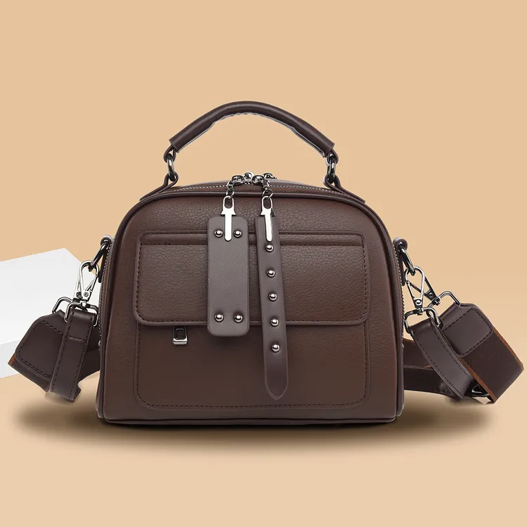 {双肩带}牛皮大容量单肩包休闲百搭时尚女包潮流斜挎包手提包女士