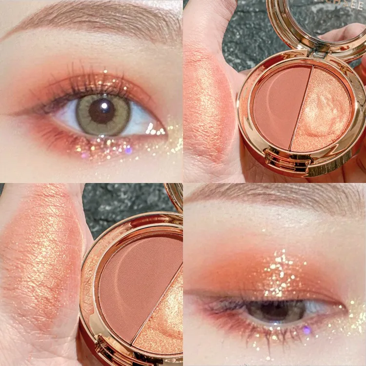 茗希芝橘色不脱妆双色眼影盘大地色珠光哑光金闪偏光南瓜色欧若风