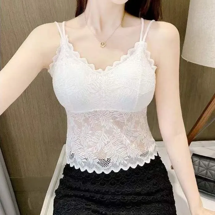 时尚蕾丝吊带背心女新款美背文胸一体上衣抹胸内衣外穿打底背心