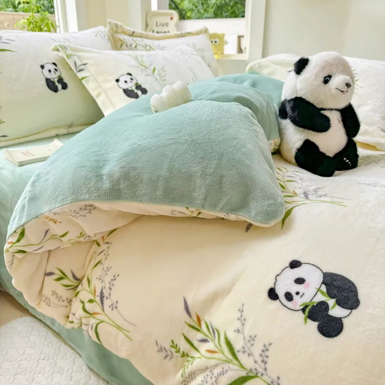 160x210cm被套牛奶绒三件套1.6x2.1米冬天双面绒被罩加绒四件套