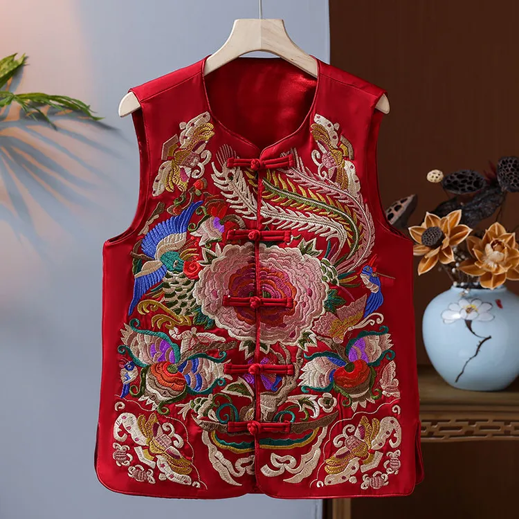 新中式刺绣新款重工马甲女气质背心盘扣外套坎肩马夹女装上衣