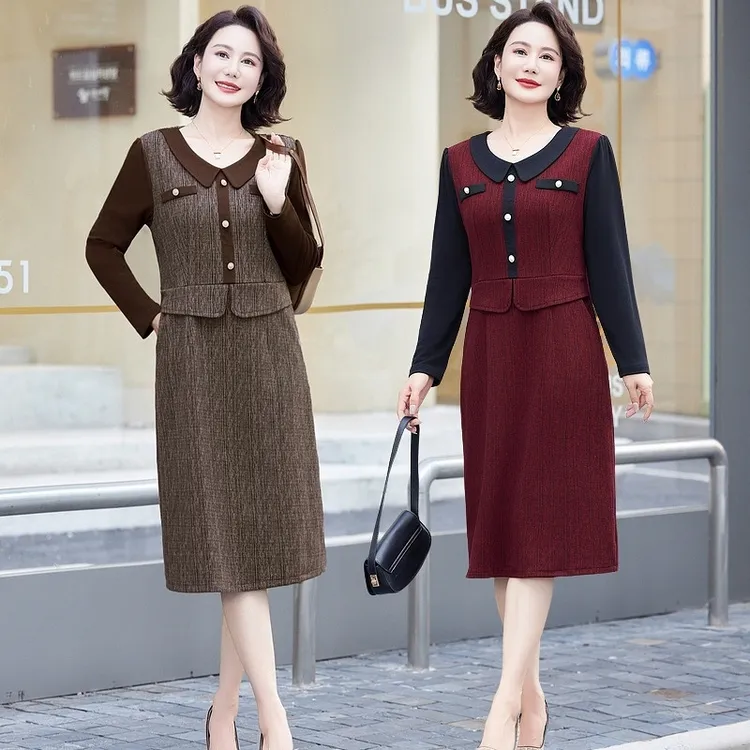 中老年女装连衣裙气质高贵中年人上衣阔太太洋气妈妈秋装加厚裙子