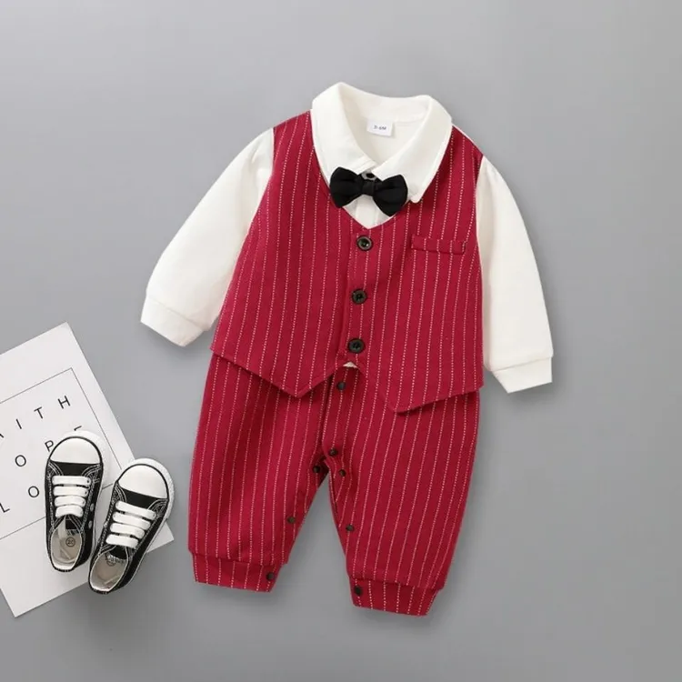 秋季婴儿国风连身衣男童长袖哈衣抓周服宝宝100天衣服绅士小西服6