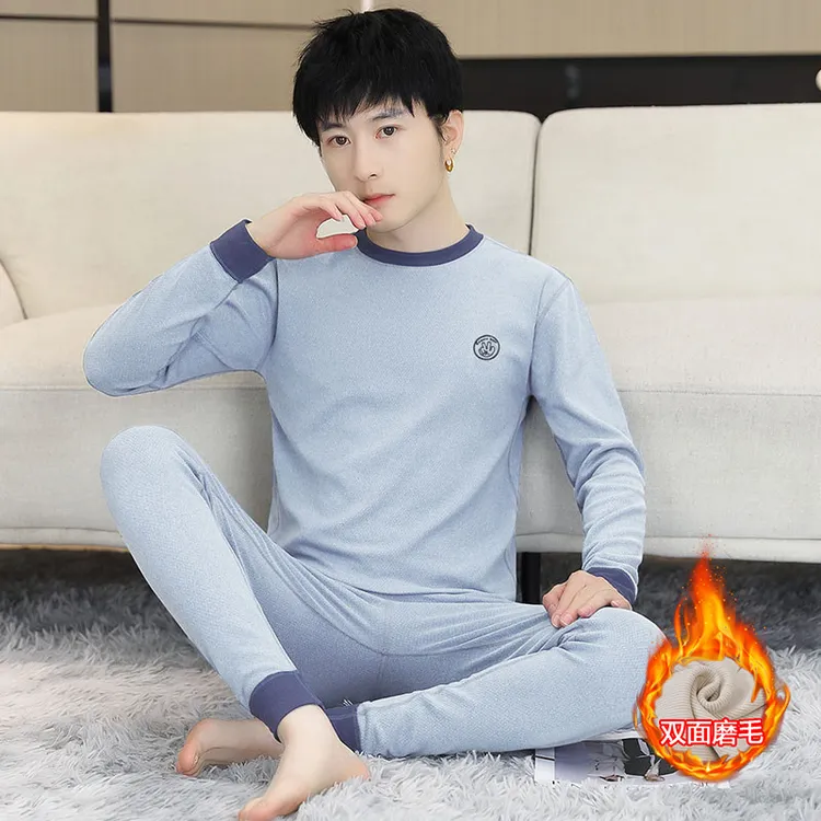 2024冬季新款德绒圆领保暖内衣套装男青少年学生大童抗菌秋衣秋裤