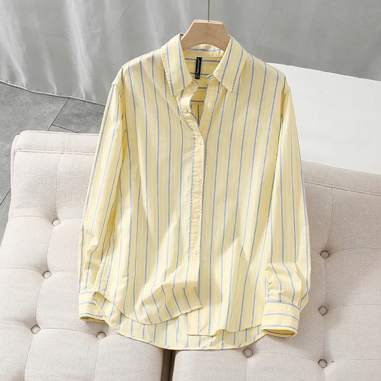 宽松蓝色条纹衬衫女气质上衣减龄休闲衬衫女2025新款爆款洋气