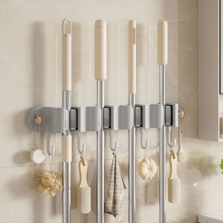 免打孔拖把夹神器无痕壁挂式扫把储物挂钩拖把夹浴室挂钩吸盘挂钩