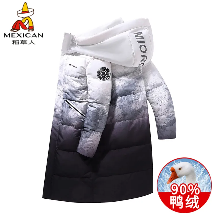 稻草人冬季男士极寒羽绒服鸭绒中长款保暖外套冬装渐变潮牌防寒服