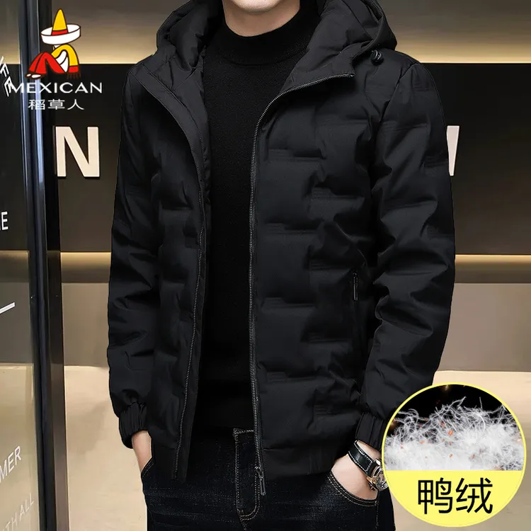 稻草人羽绒服男冬季加厚连帽短款潮牌帅气休闲冬天装白鸭绒外套