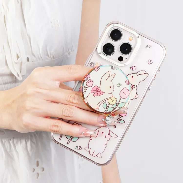 维泡适用苹果15pro兔子手机壳新款magsafe磁吸支架散热磨砂透明13