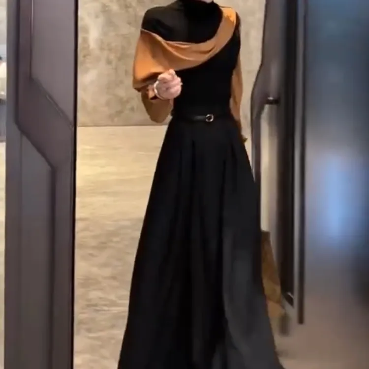 新款气质不规则拼接百搭长袖上衣高腰半身裙女装