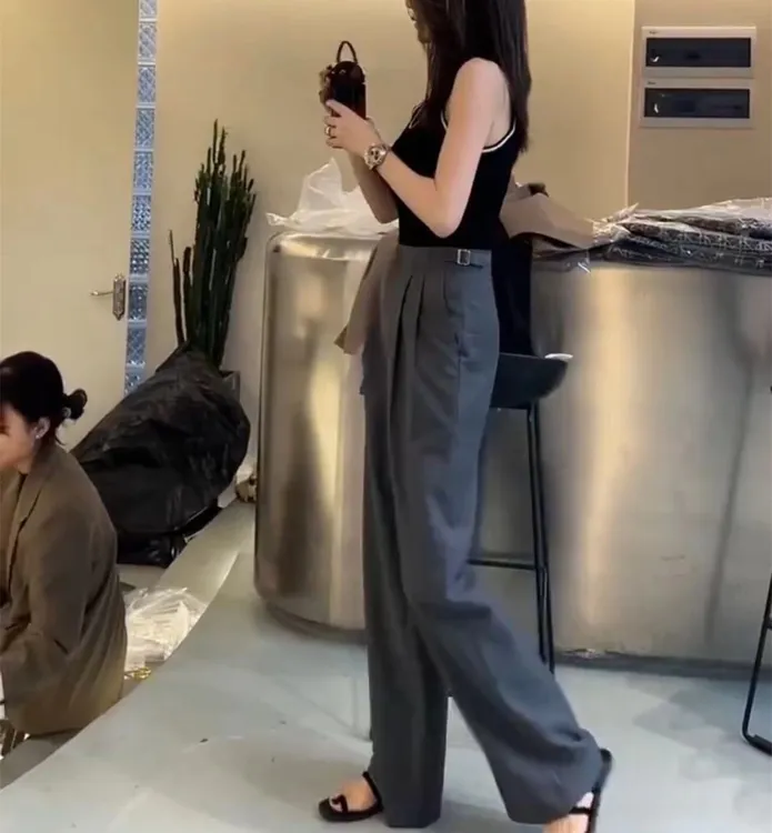 新款韩版修身无袖背心T恤高腰阔腿裤洋气显瘦女