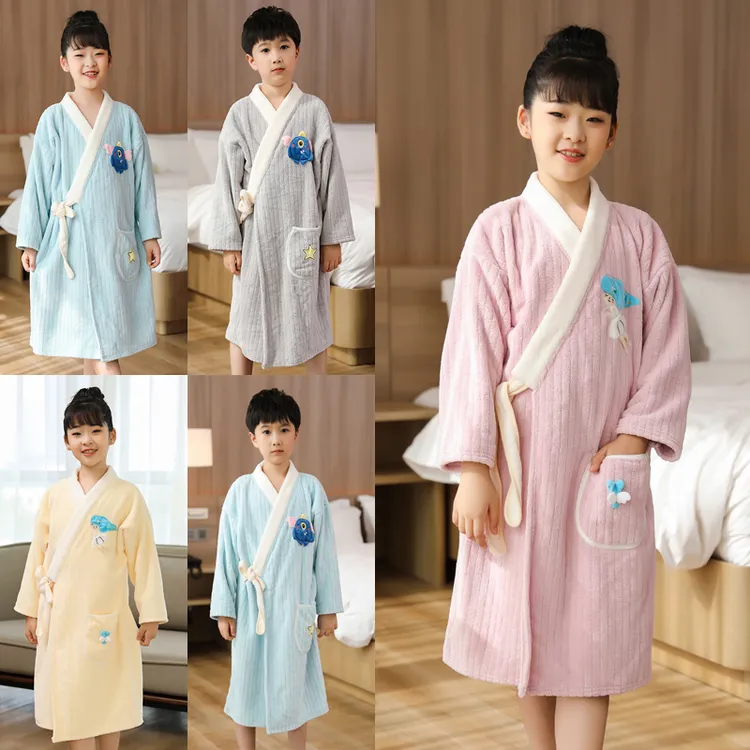 冬季加厚儿童浴袍吸水速干珊瑚绒可穿式浴巾大童洗澡浴衣2024新款