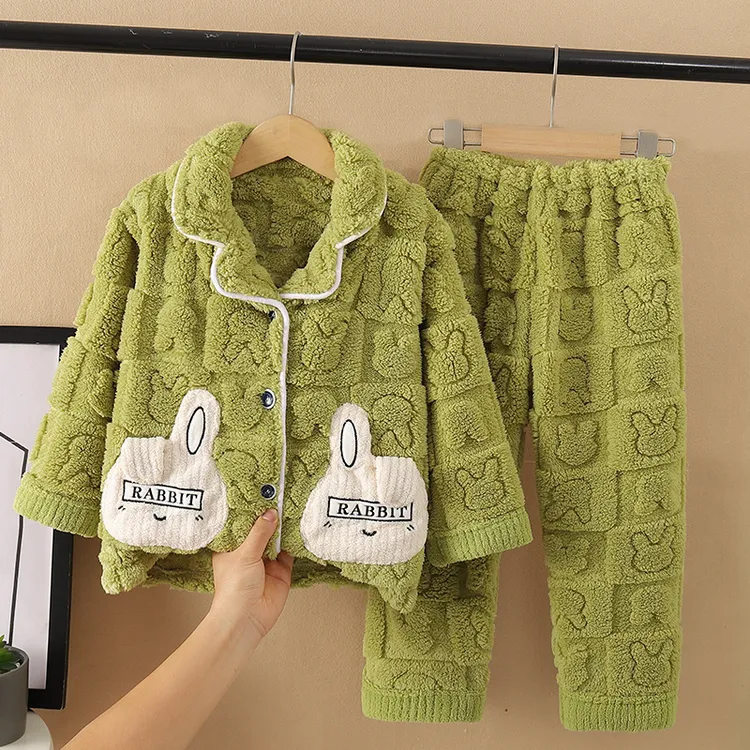 加厚儿童秋冬季法兰绒睡衣男孩女孩款珊瑚绒套装男童宝宝家居服