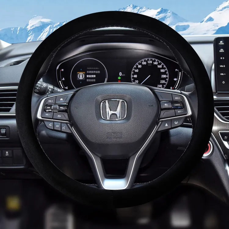 适用本田雅阁crv皓影思域冠道urv缤智冬季短毛绒方向盘套防寒保暖