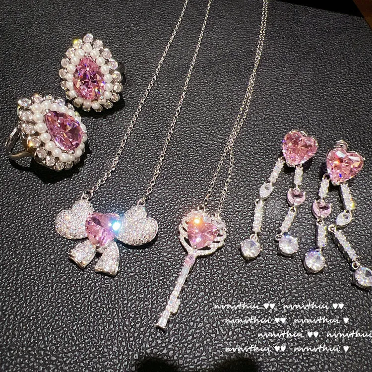 铜合金耳饰 花样甜心花环爱心仙女棒项链古董感水滴爱心锆石耳环