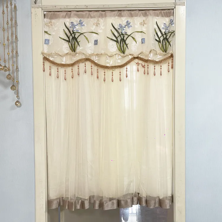 卧室厨房半截门帘卫生间门帘家用免打孔玄关遮挡帘不透明双层纱帘