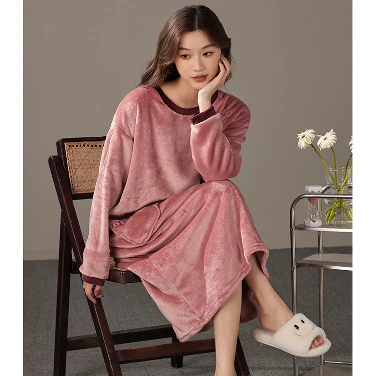 秋冬季法兰绒睡裙女长袖2023年新款连衣裙保暖加厚珊瑚绒睡衣裙子