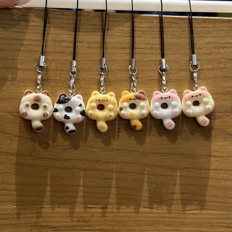 可爱猫咪甜甜圈手机绳趣味卡通食玩包包挂件情侣闺蜜礼物配饰饰品