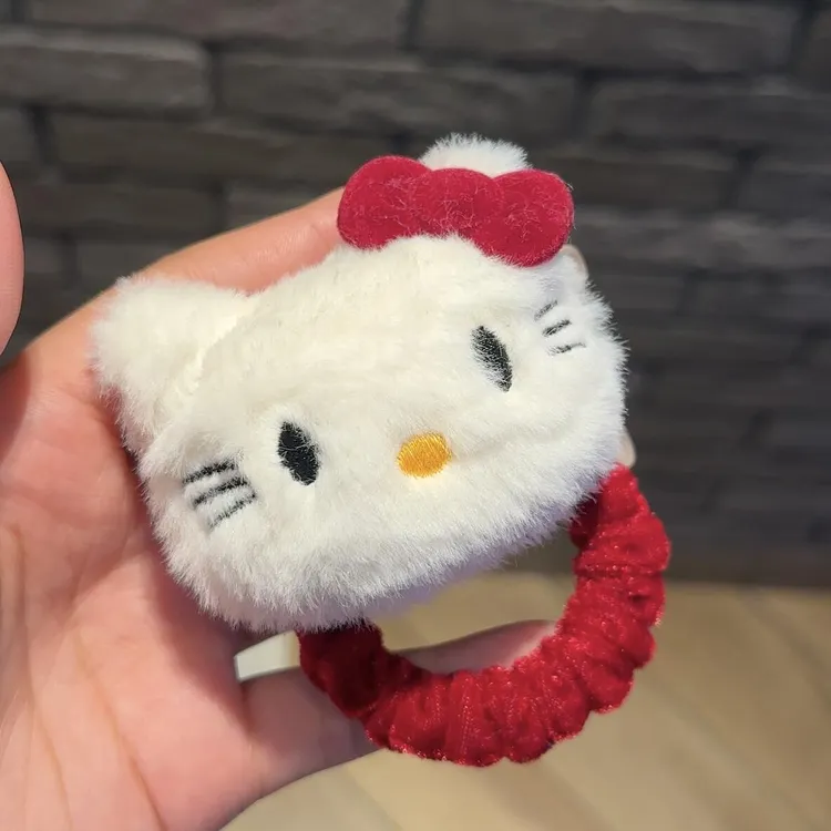 可爱酒红KT猫发圈甜美卡通毛绒头绳网红ins风少女心发绳马尾发饰