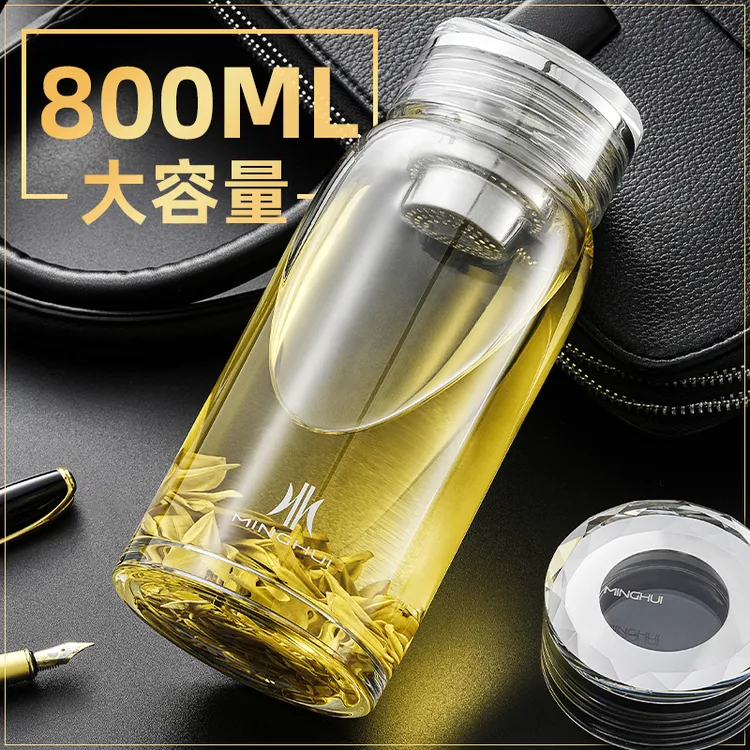 明徽单层玻璃水杯男女耐高温大容量花茶水分离泡茶杯子加厚高硼硅