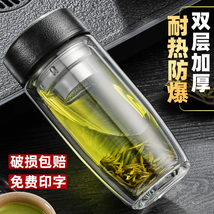 明徽单双层玻璃杯加厚防爆耐热水杯男士家用车载大容量杯子定制