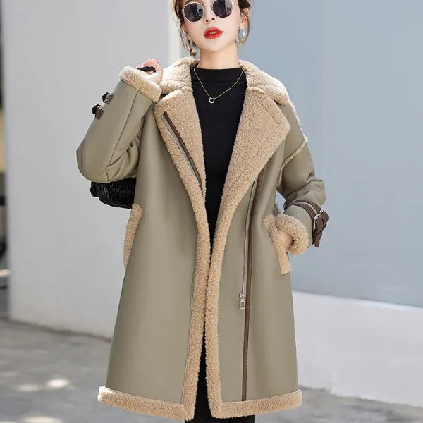 皮毛一体大衣女中长款冬季2025年秋冬新款加厚加绒修身显瘦外套