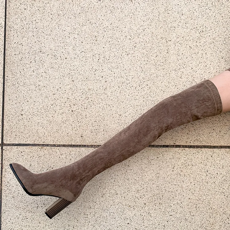 过膝长靴瘦腿弹力靴过膝盖长筒靴女高跟尖头粗跟长靴女2024年新款