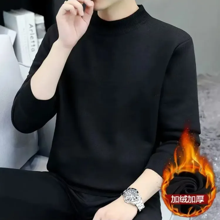 男士冬季加绒加厚打底毛衣时尚帅气韩版冬季男士打底加厚毛衣