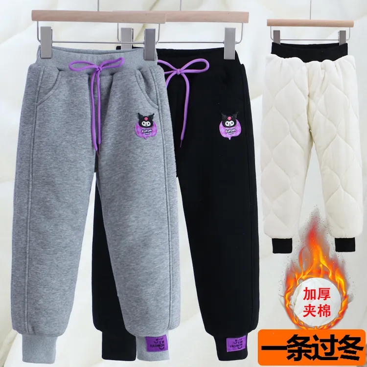 女童一条过冬三层夹棉裤加厚加绒冬季童装女孩宝宝保暖外穿运动裤