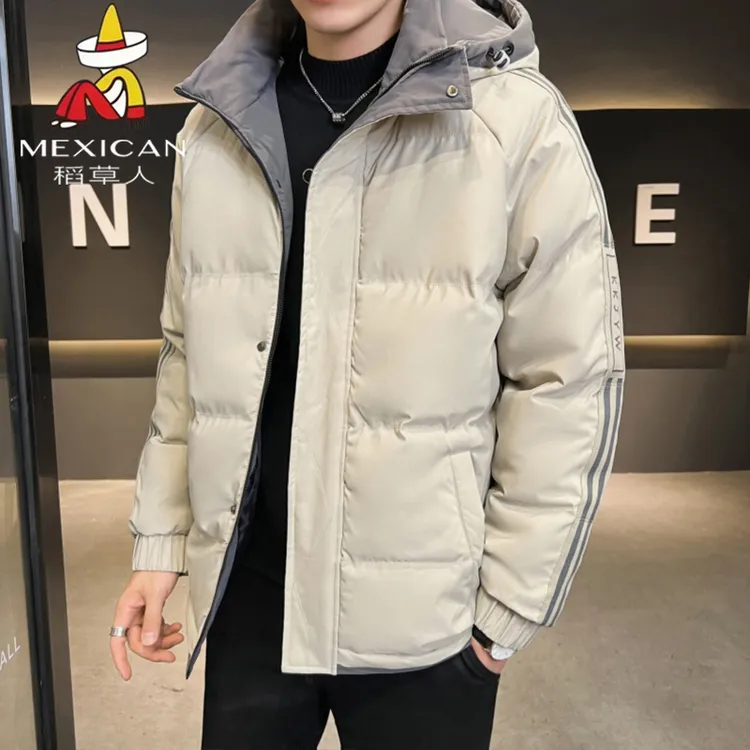 Mexican/稻草人冬季新款男士连帽棉服潮流时尚韩版加厚棉袄外套男