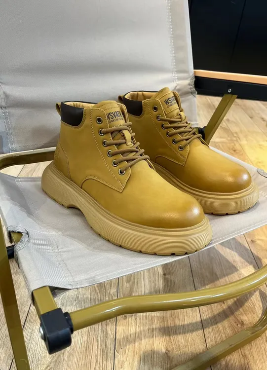 高档轻奢男鞋2024夏季新款高帮皮鞋软底潮流厚底休闲短靴男英伦风