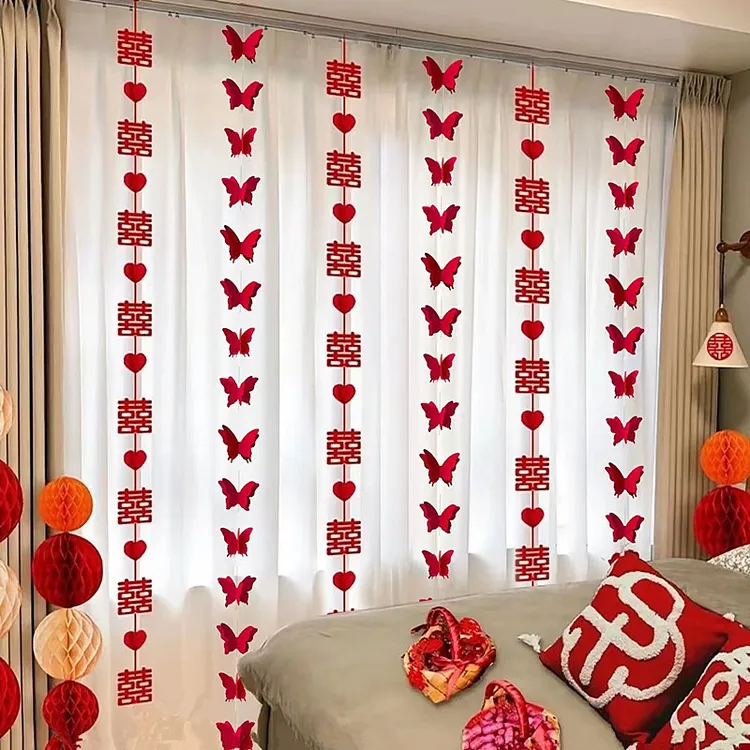 婚房布置套装浪漫蝴蝶装饰新房卧室背景墙喜庆男女氛围窗帘挂件篇