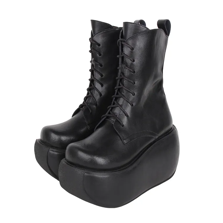  牛皮款2023秋冬新品Lolita靴简约经典无口袋卷底厚底松糕靴612