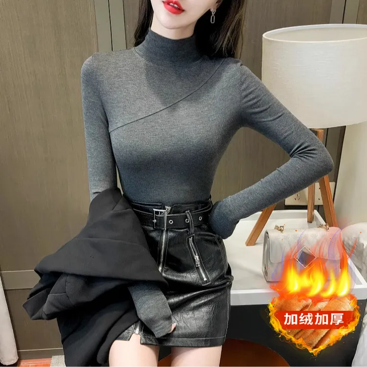 加绒半高领打底衫女款爆款2025新款秋冬加厚洋气内搭保暖上衣T恤