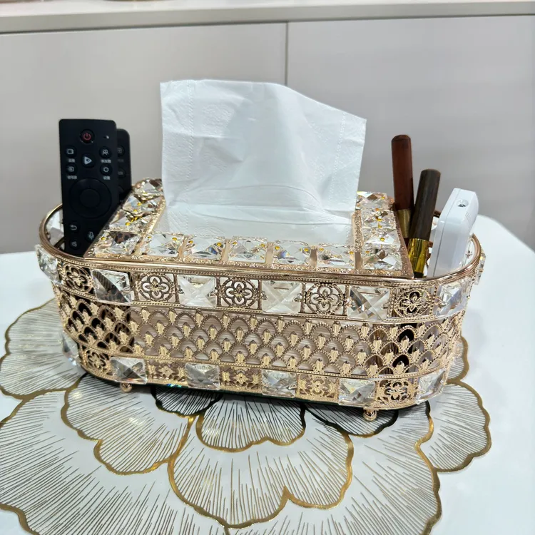 轻奢水晶玻璃多功能纸巾盒客厅茶几遥控器收纳盒北欧家用抽纸盒