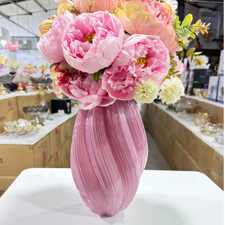 粉色棉花糖花瓶玻璃客厅桌面水养插鲜花轻奢摆件高级感样板间卧室