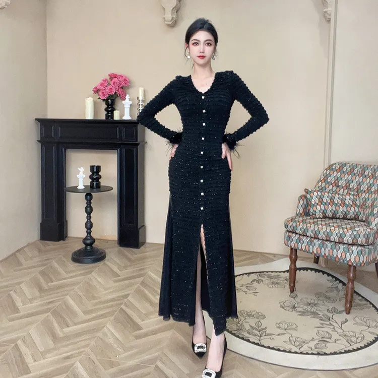 秋冬新款气质针织修身显瘦时尚设计师款连衣裙40164